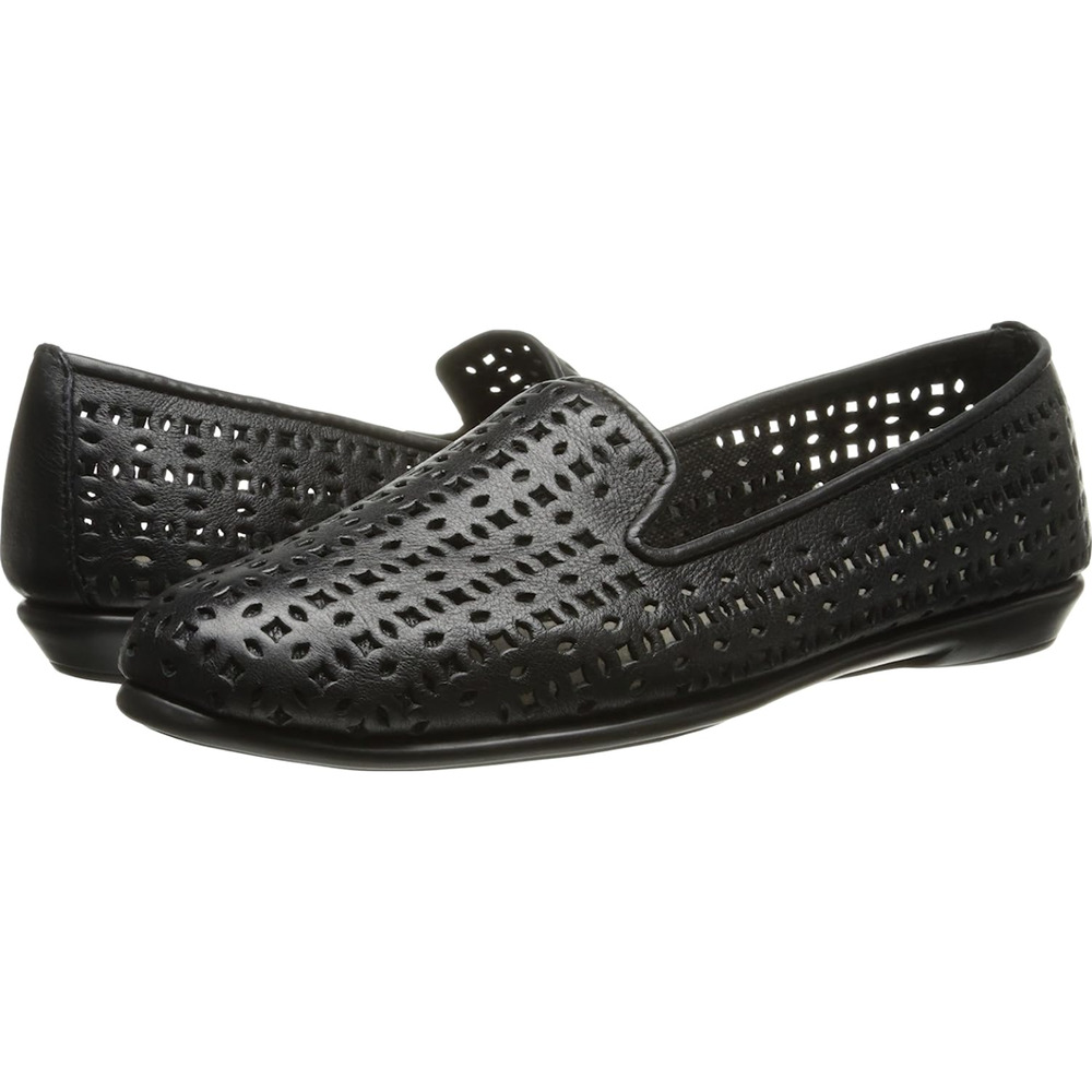 Aerosoles Womens You Betcha Loafer 5.5 Black Leather Perforated Slip-On NWOB